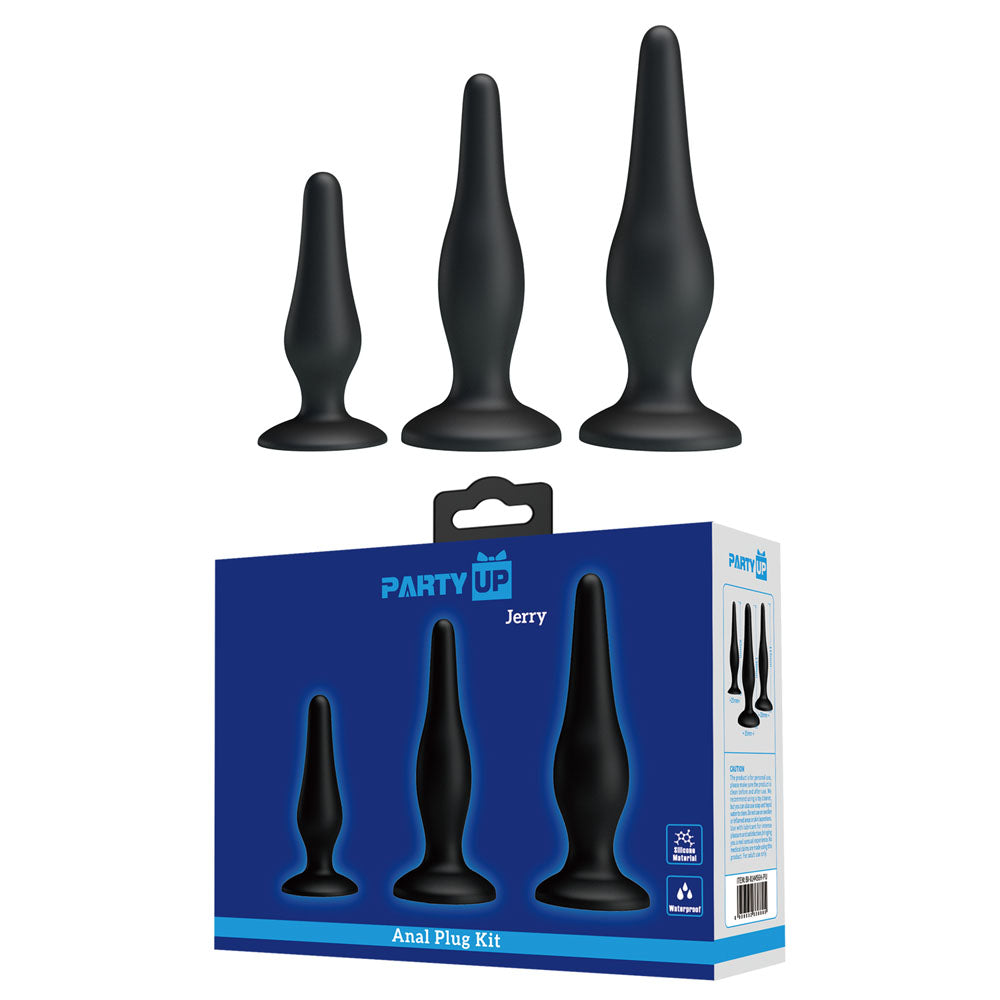 Party Up JERRY Butt Plug Set - Black Butt Plugs - Set of 3 Sizes Party Up